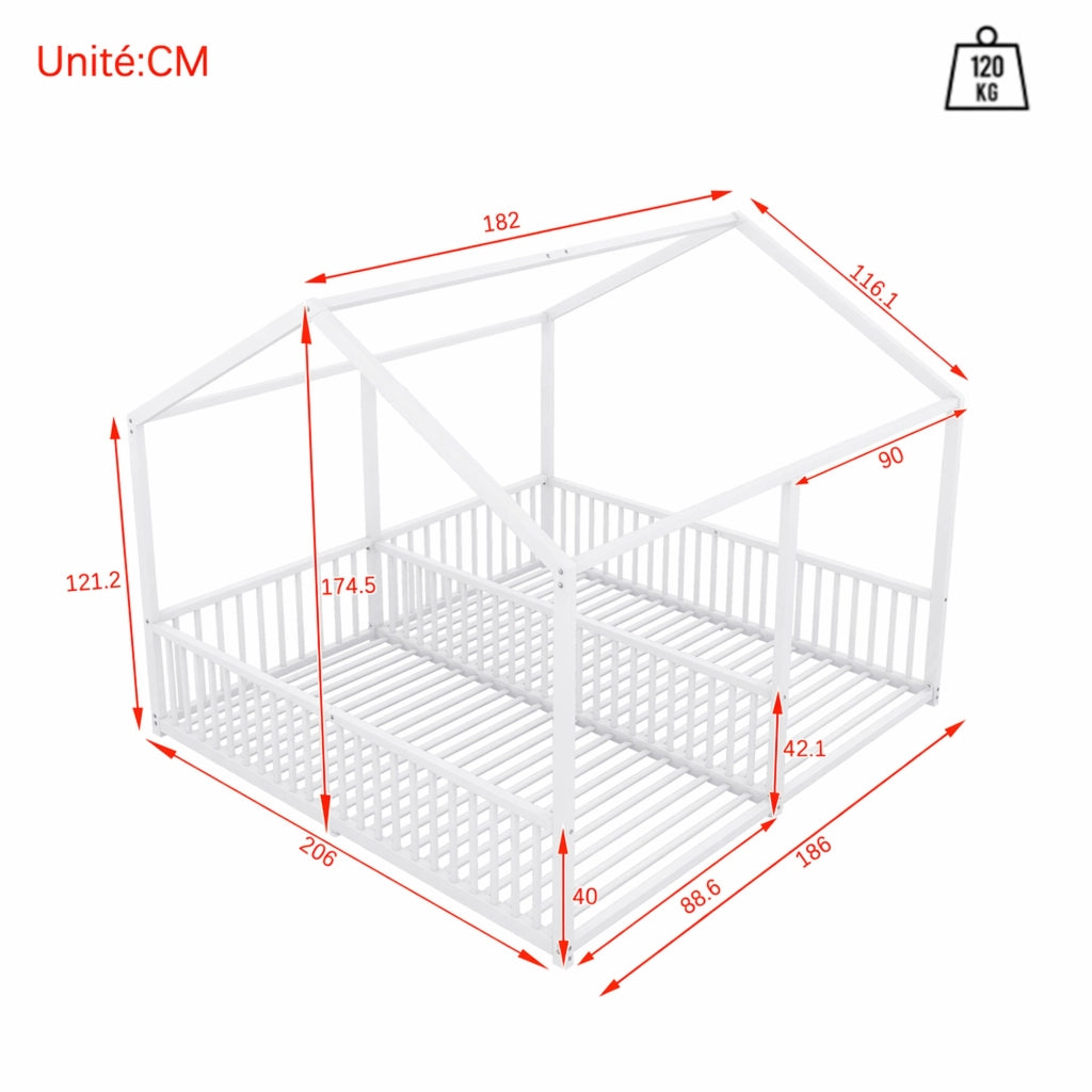DESMIU Letto a Castello 2 Posti con Sponde, Scala e Struttura a Casetta 90 × 200 cm, senza Materasso