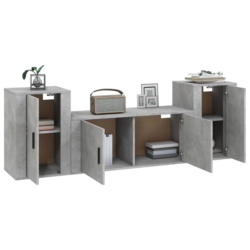 Set di Mobili Porta TV 3 pz-Set di 3 Credenza per TV Grigio Cemento in Legno Multistrato 932834