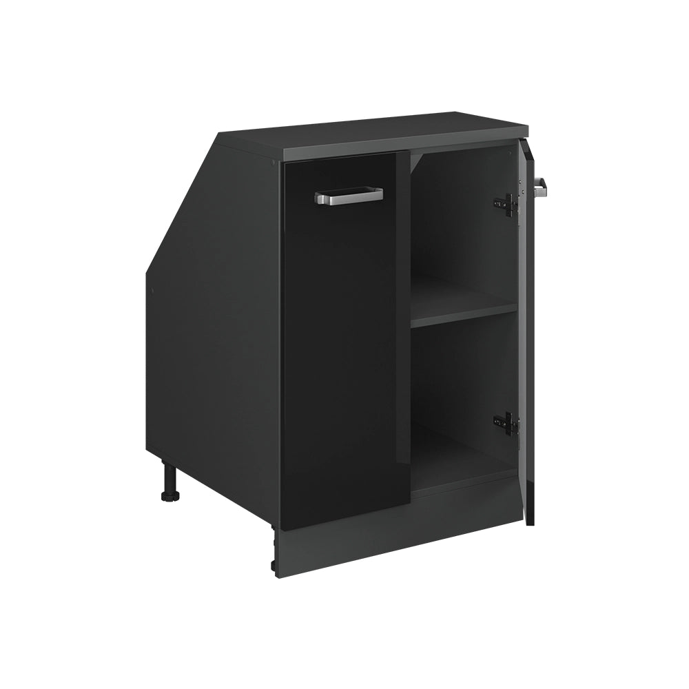 Mobile cucina sottotetto R-Line Nero lucido/Antracite 60 cm con 2 porte, carcassa 60 cm profondità Vicco