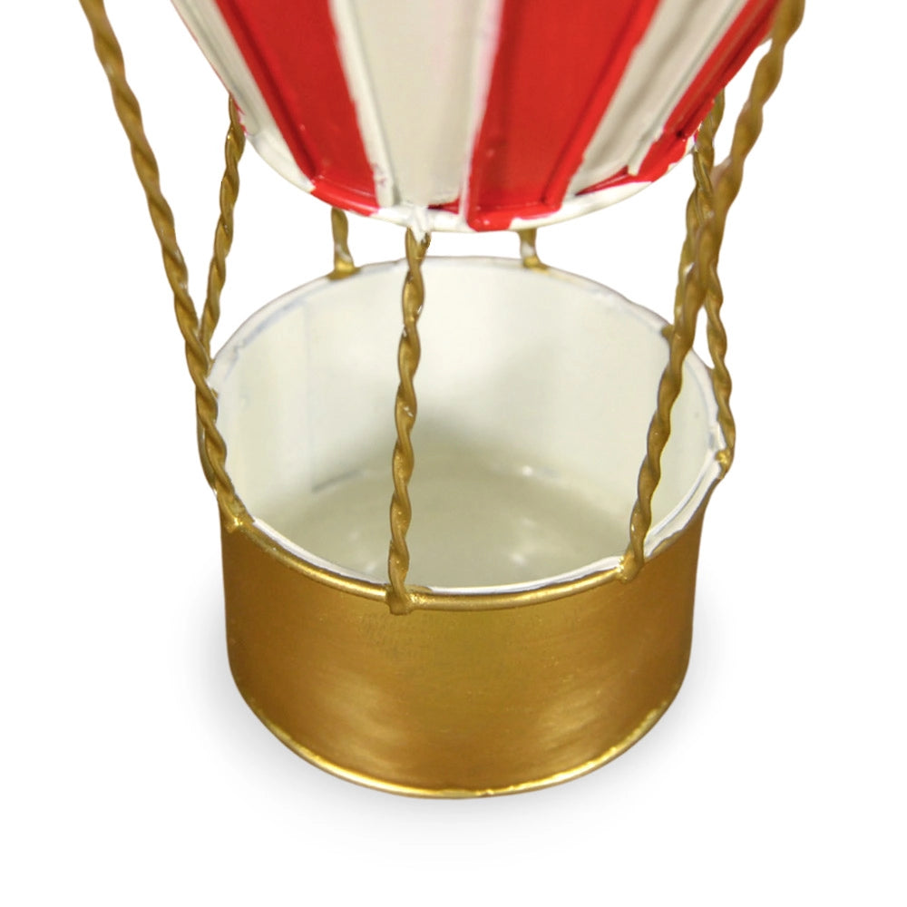 Mongolfiera Decorativa h 20 cm Metallo Rossa e Dorata da Appendere o Appoggiare
