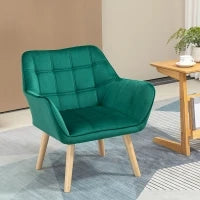 Poltroncina Stile Nordico in Legno ed Effetto Velluto Verde per Soggiorno o Ufficio, 67x61.5x71cm