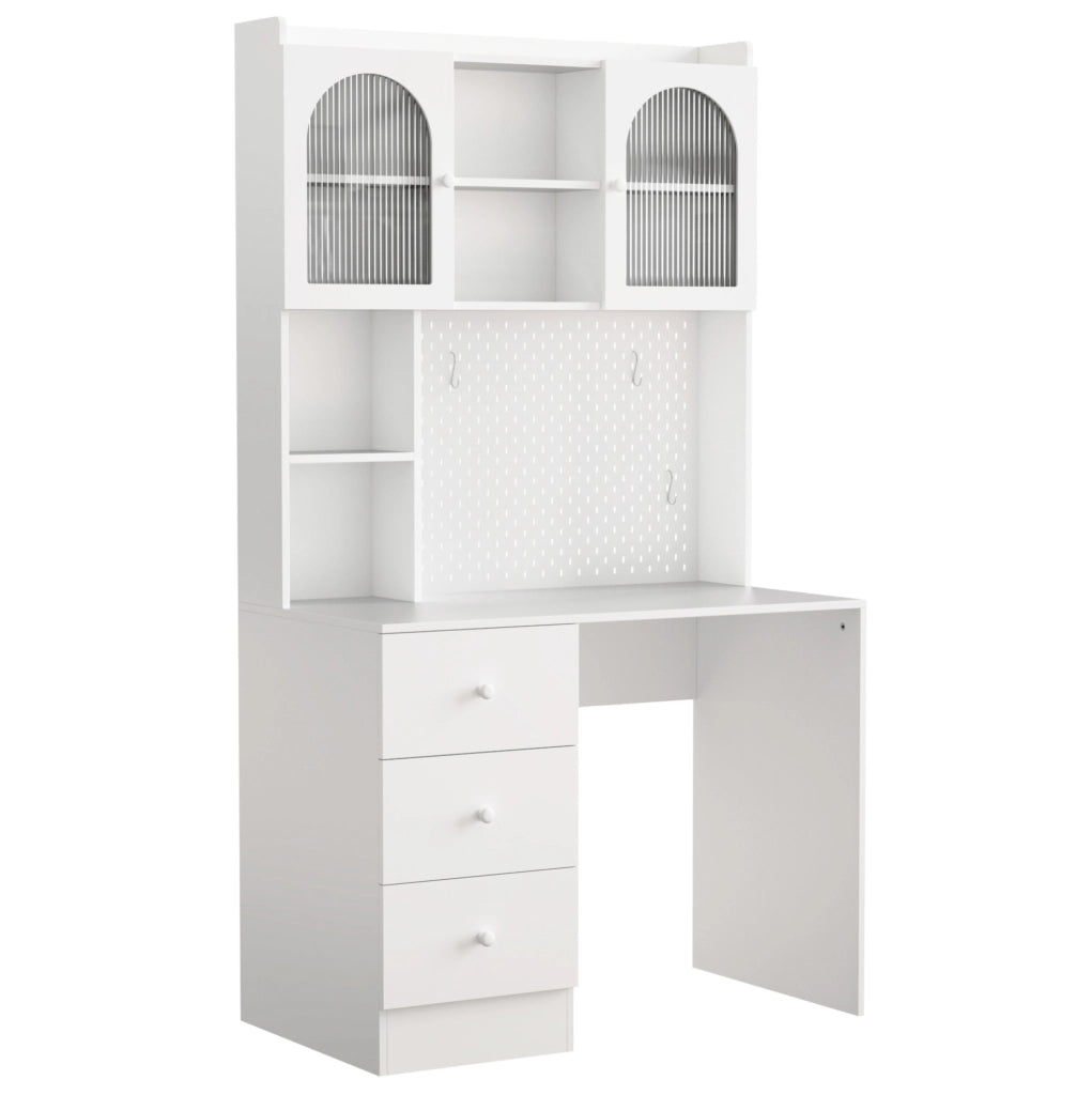 Scrivania con libreria; vetrina e bacheca 100 x 55 x 180 cm in MDF bianco