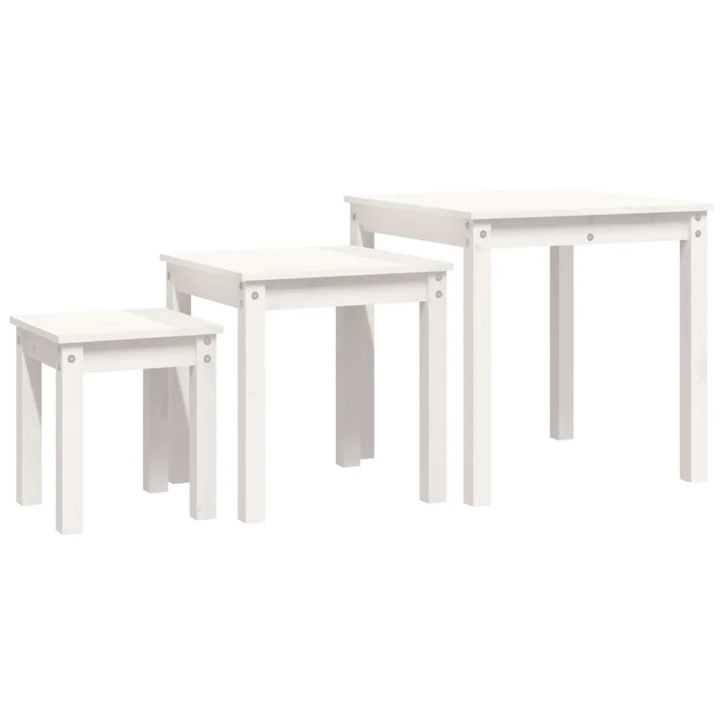 Tavolini a Incastro 3 pz Bianco in Legno Massello di Pino 824974