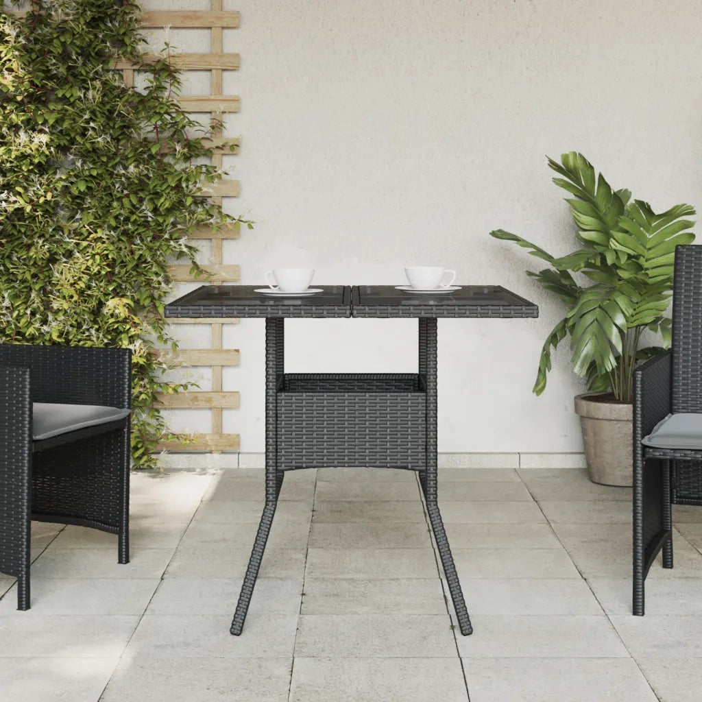 Tavolo da Giardino Piano in Vetro Nero 80x80x75 cm Polyrattan 365521