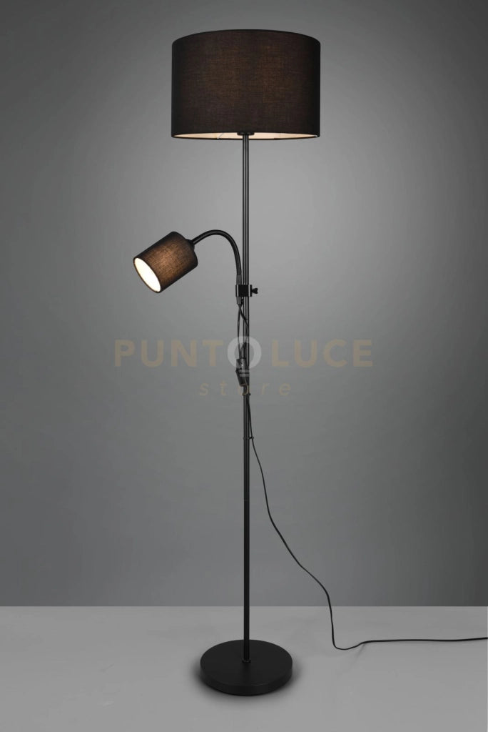 OWEN PIANTANA METALLO NERO CON LAMPADA LETTURA E 2 PARALUMI ATTACCO E14-E27 CON ACCENSIONI SEPARATE D. 36CM ALTEZZA 160CM