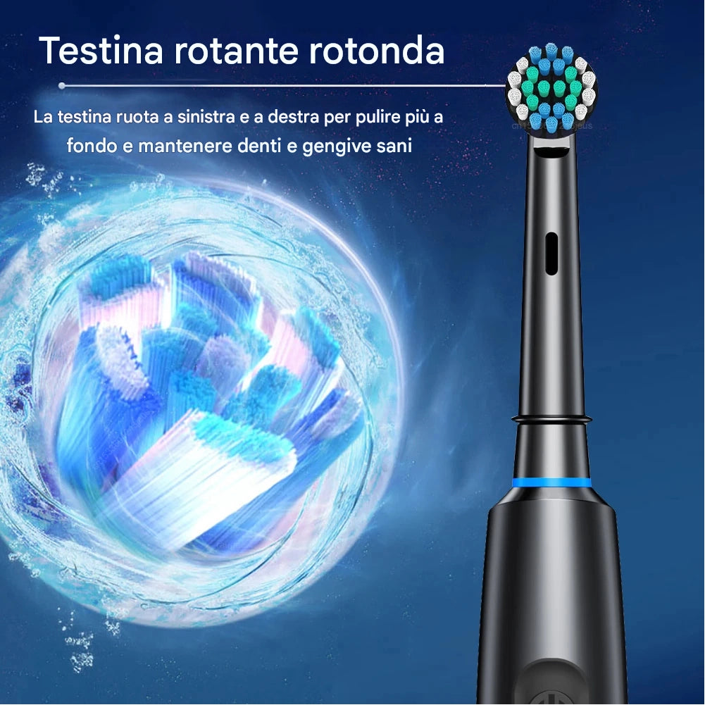 Spazzolino Elettrico Rotante con 4 Testine Intercambiabili e Timer Intelligente