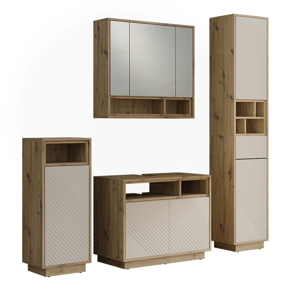 Set mobili bagno Beatrice Cachemire/Rovere artigianale Set di 4 Vicco