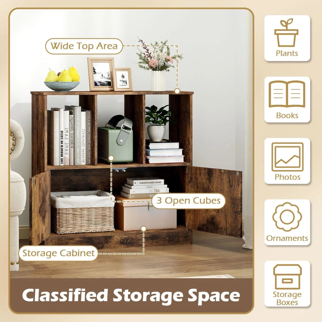 Libreria Moderna 70x30x70 cm, Armadio 3 Livelli + 3 Cubi Scaffali Aperti, Mobile Portaoggetti per Soggiorno Ufficio Camera da Letto