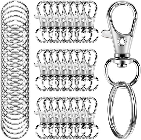 Set di viti a giro per chiodi da muro - 50 pezzi in 25 set - Creare un portachiavi - Viti a giro metalliche con anelli da chiave - Viti a giro metalliche con clip di blocco a giro