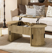 Tavolino da caffè sollevabile ovale 100 x 50 x 40;5 cm in MDF effetto rovere