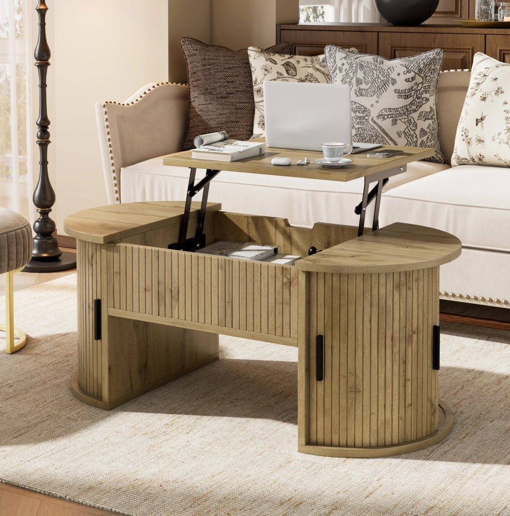 Tavolino da caffè sollevabile ovale 100 x 50 x 40;5 cm in MDF effetto rovere
