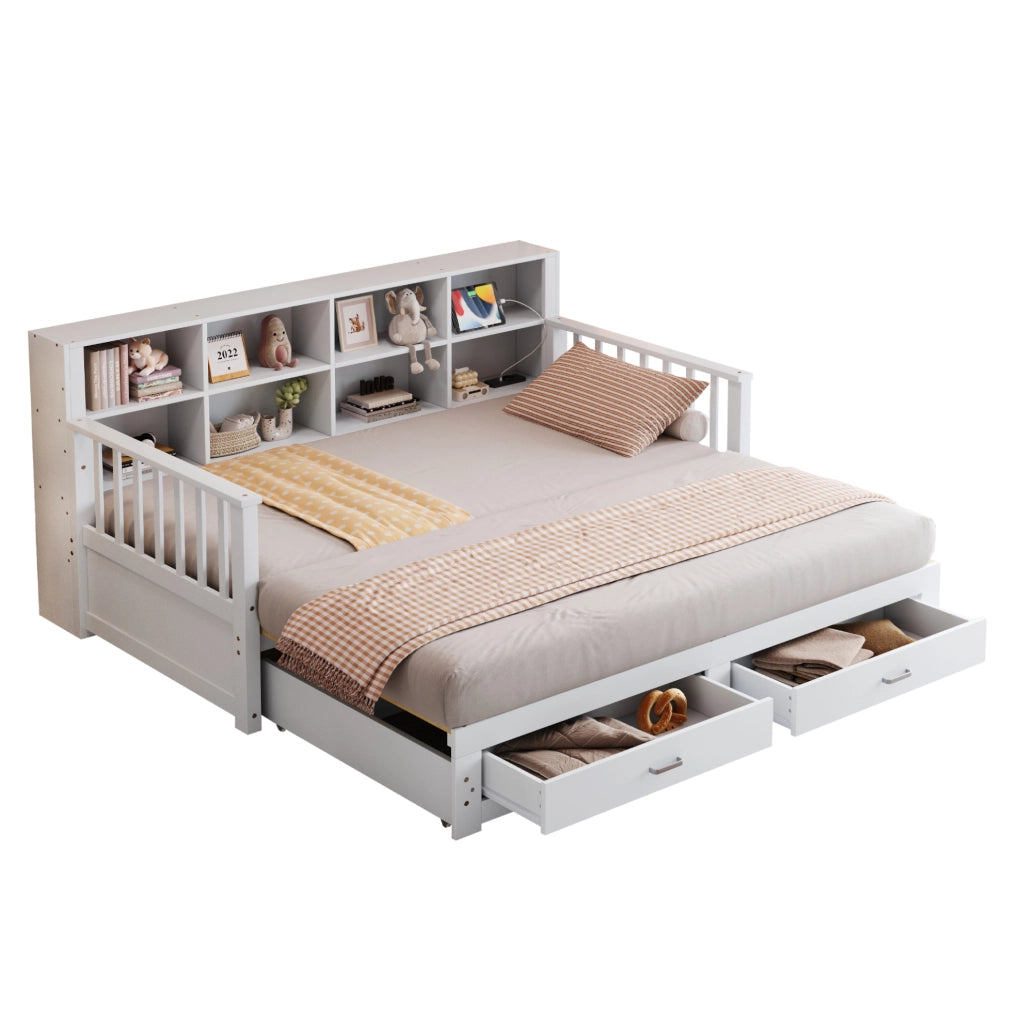 Divano letto estraibile 90x190/180x190 cm con cassetti, bianco