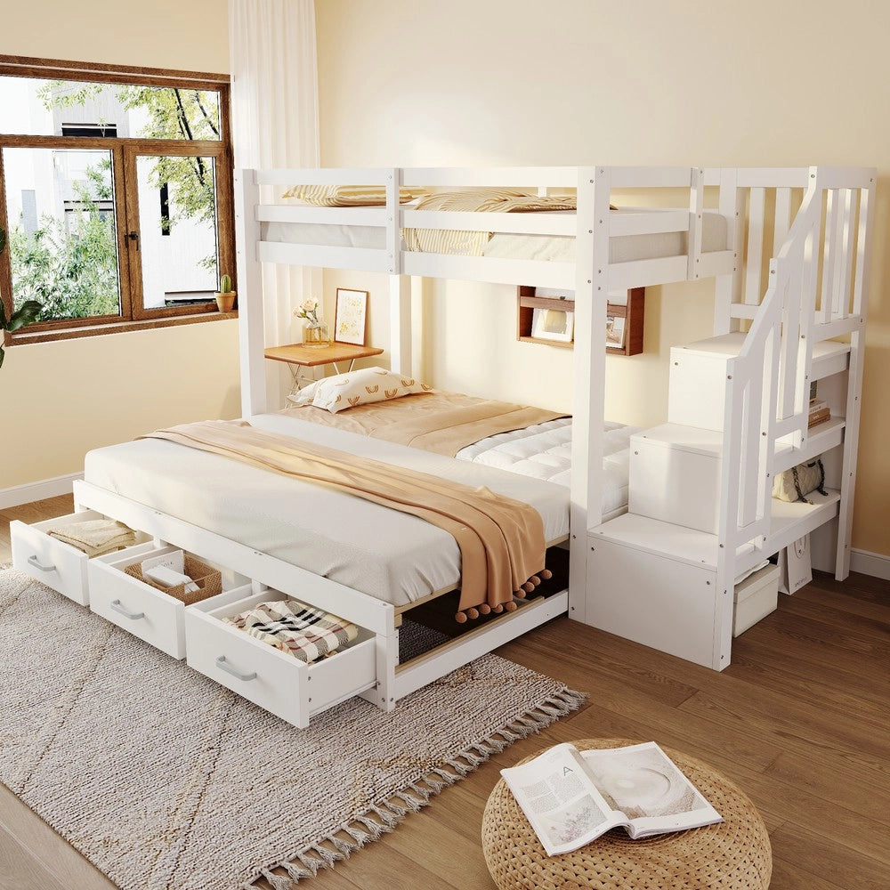 Letto a Castello con Estraibile e Cassetti ¨C MINIMAL ¨C Legno Bianco 90x200