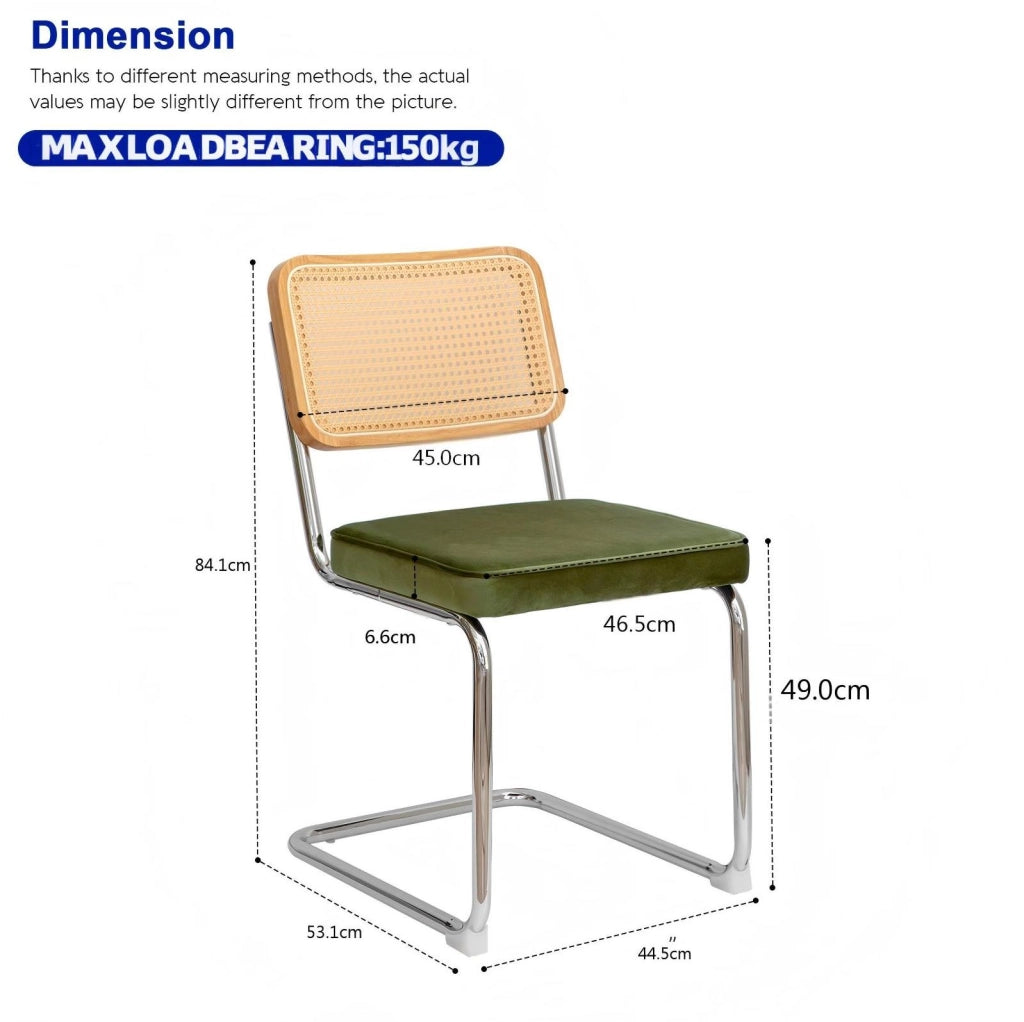 Sedia da pranzo 58.0x45.0x33.0 cm impilabile con schienale in rattan; cromo; tessuto e rattan verde
