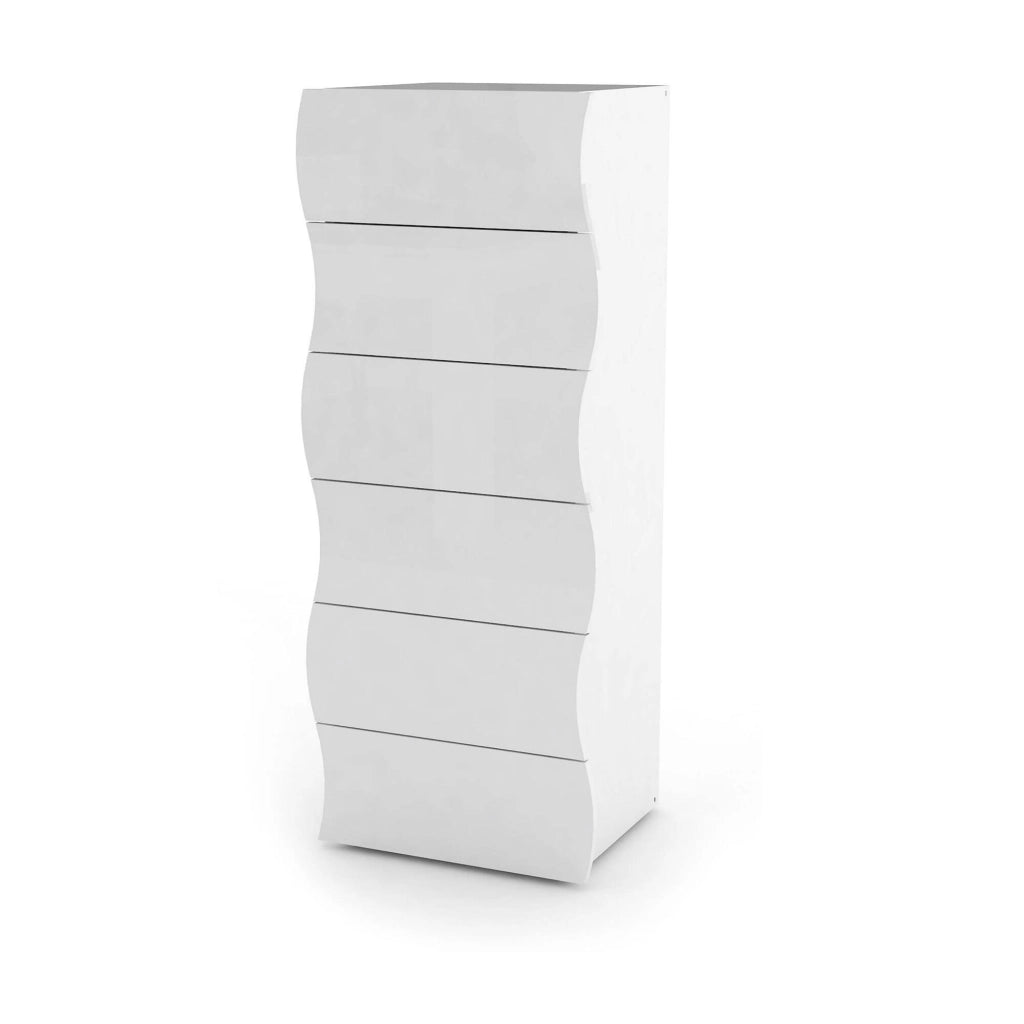 Cassettiera a 6 Asch, Made in Italy, Design moderno, Settimanale per camera da letto, cm 50x40h122, colore Bianco lucido
