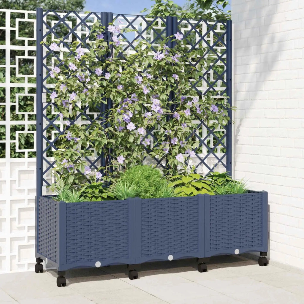 Vaso da giardino con grigliato e ruote Blu Grigio PP 3423058