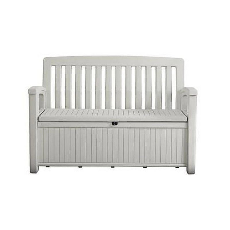 Cassapanca in resina con finitura effetto legno Patio bench bianca 132,7x61,2xh.89 cm