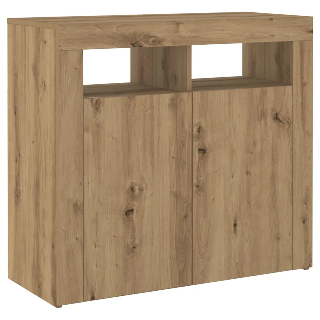 Buffet credenza cassettiera armadio mobile contenitore organizer per cucina soggiorno salotto con luci a LED legno ingegnerizzato lavorato a mano rovere Artisan 02_0029865
