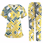 Kit di Scrub Vochtafvoerend per Ziekenhuis/Schoonheidssalon - Korte Mouw - Print Cartoon - Pantalon Verstelbare - Leggero - Scrubset con 2 pezzi
