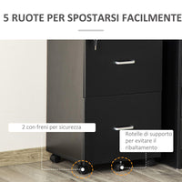 Cassettiera 2 Cassetti da Ufficio 43x45x72 cm con Ruote in MDF e Truciolato Nero