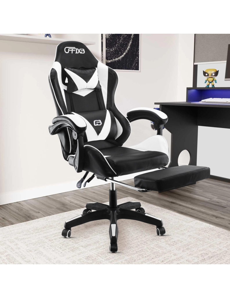 Sedia Gaming con Poggiapiedi in Similpelle Bianco