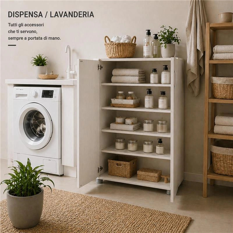 SCARPIERA IN MDF COLOR BIANCO LEGNO CON CINQUE RIPIANI E DUE ANTE DIMENSIONI 60X30X83.5 CM
