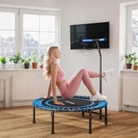 Trampolino Fitness Ø145 cm con Manubrio Regolabile su 5 Posizioni, 36 Molle Bungee e Capacità 200 kg, Blu