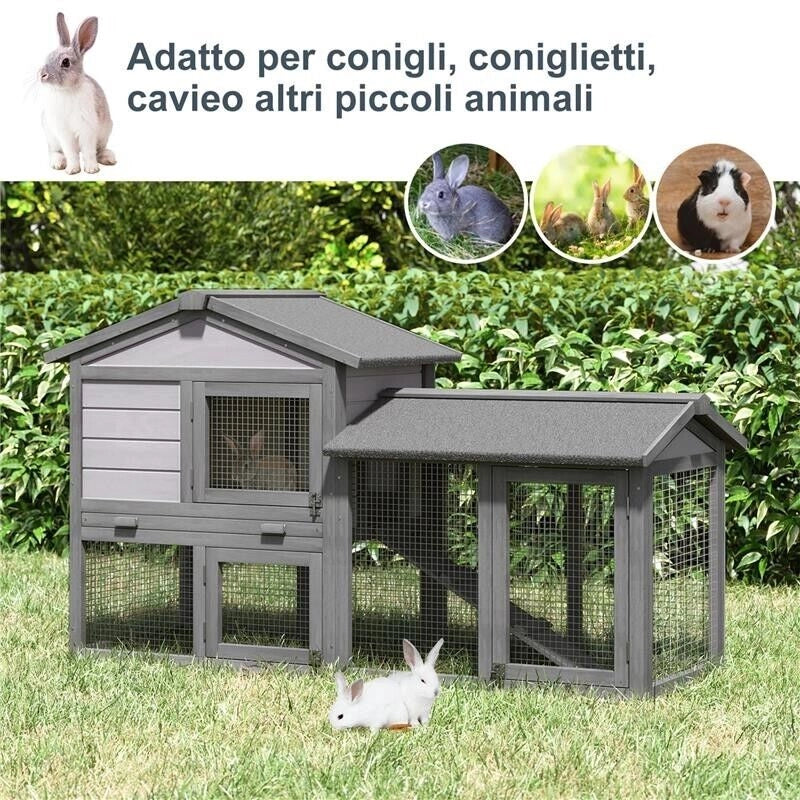CONIGLIERA IN LEGNO DA ESTERNO CASETTA CON TETTO E RECINTO