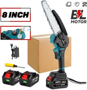 Mini sega a catena elettrica - Senza fili - alimentata a batteria - 8 pollici - inclusa batteria 2 pezzi - compatibile con batteria 18v - Sega per rami - Segatura - Seghe per alberi - Seghe per tronchi
