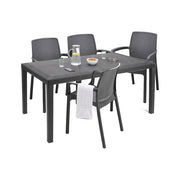 Set salotto da esterno Sover, Salottino outdoor e indoor, Tavolo rettangolare fisso con 4 sedie impilabili, Made in Italy, Antracite