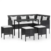 Set Divano a L con Cuscini 5 pz | Set Salotto da Giardino Nero in Polyrattan
