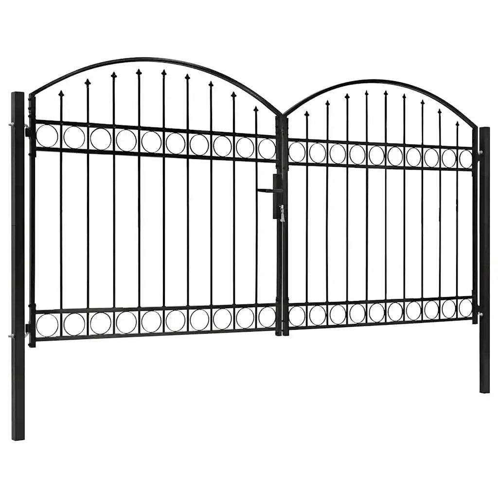 Cancello a Doppia Anta ad Arco in Acciaio 300x150 cm Nerocod mxl 80756