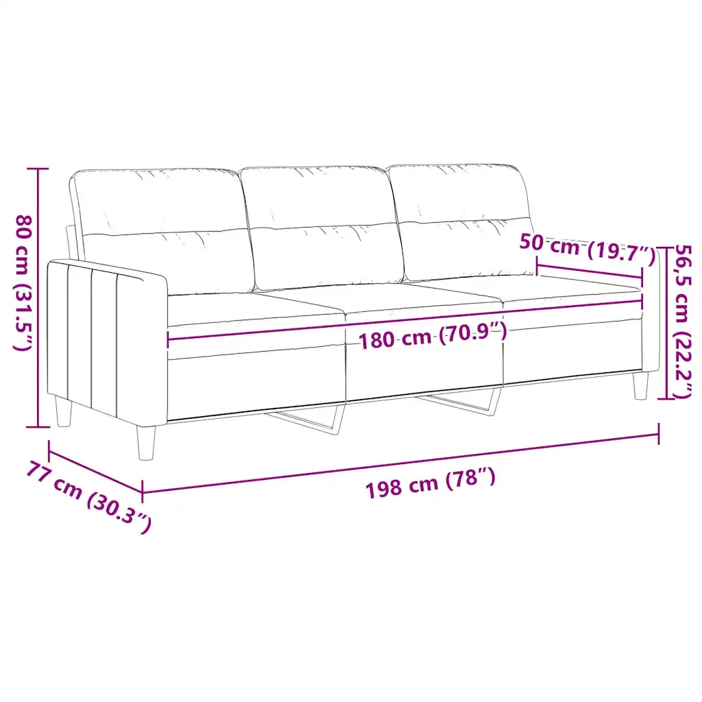 Divano a 3 Posti Crema 180 cm in Tessuto 359245