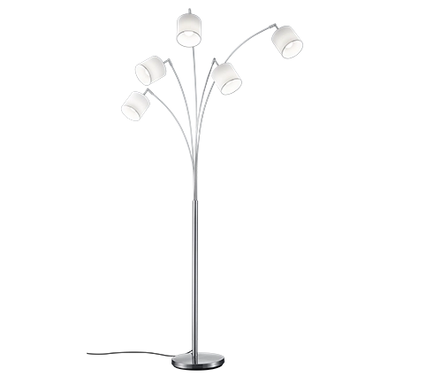 Piantana ad arco 5 diffusori, acciaio satinato e bianco, H 200 cm, Tommy