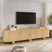 Mobile porta TV con 2 ante scorrevoli e 4 vani, stile retrò, per soggiorno, in MDF, naturale, 180 × 35 × 45 cm