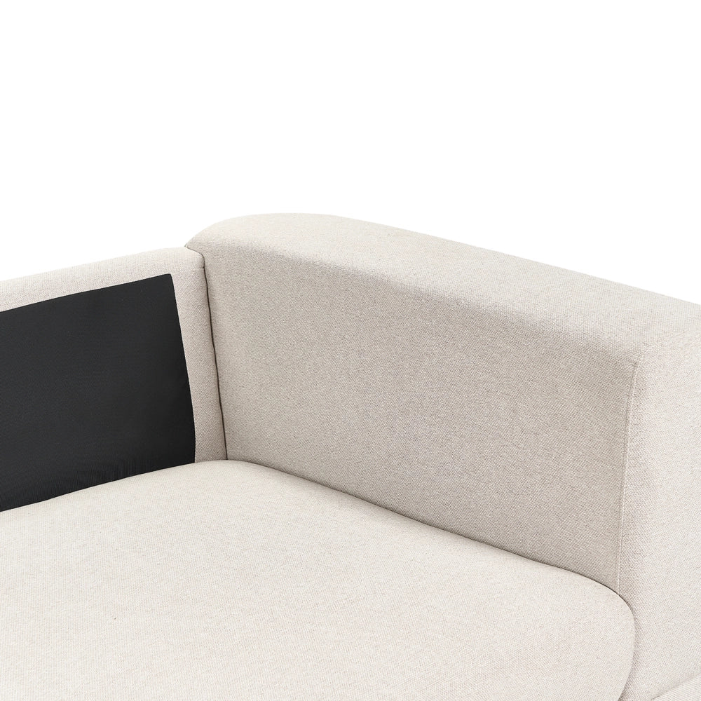 Divano moderno in tessuto beige chiaro 4 posti con gambe in legno stile moderno