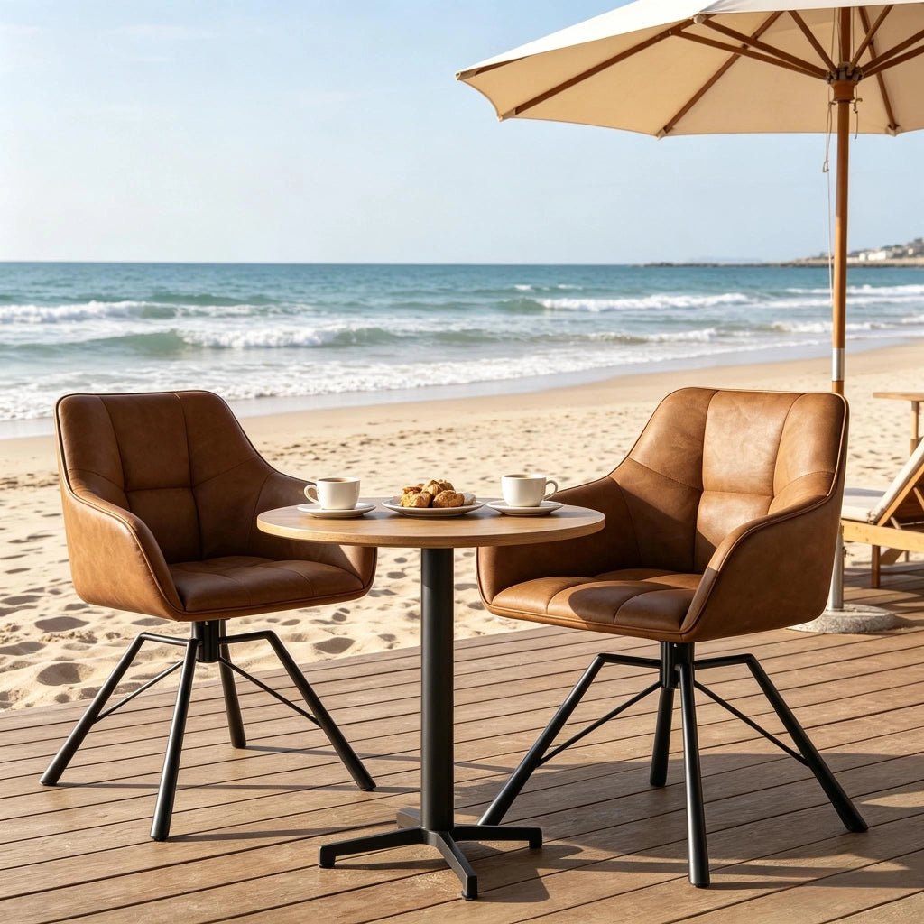 SEDIA girevole con braccioli 58,5x82,5x54,5 cm pelle sintetica marrone chiaro Set da 2 pezzi