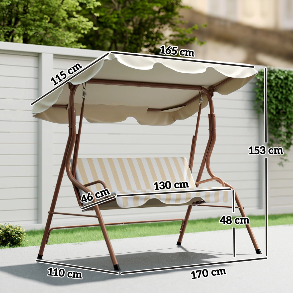 Balancelle 3 Posti con Cuscini ¨C zephmum ¨C Marrone e Crema Ray¨¦, Polyrattan, 180x80x120 cm