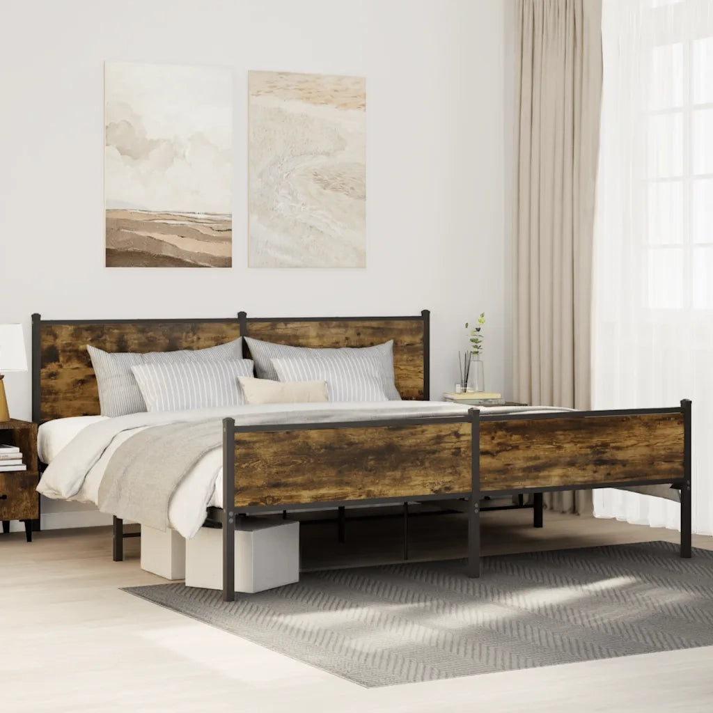 Letto matrimoniale | Letto per adulti | Giroletto senza Materaso in Metallo Rovere Fumo 193x203 cm