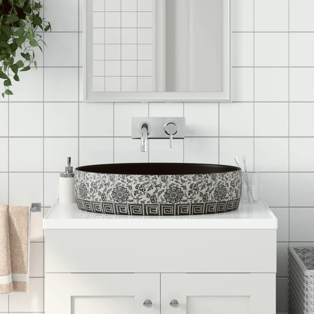 Lavabo da Appoggio Nero e Blu Ovale 56,5x36,5x13,5 cm Ceramica 155114