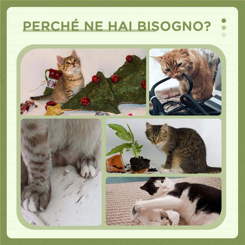 ALBERO TIRAGRAFFI CON LETTINO PER GATTI, 2 PALLINE, PIATTAFORMA E PALO IN SISAL, VERDE E BIANCO