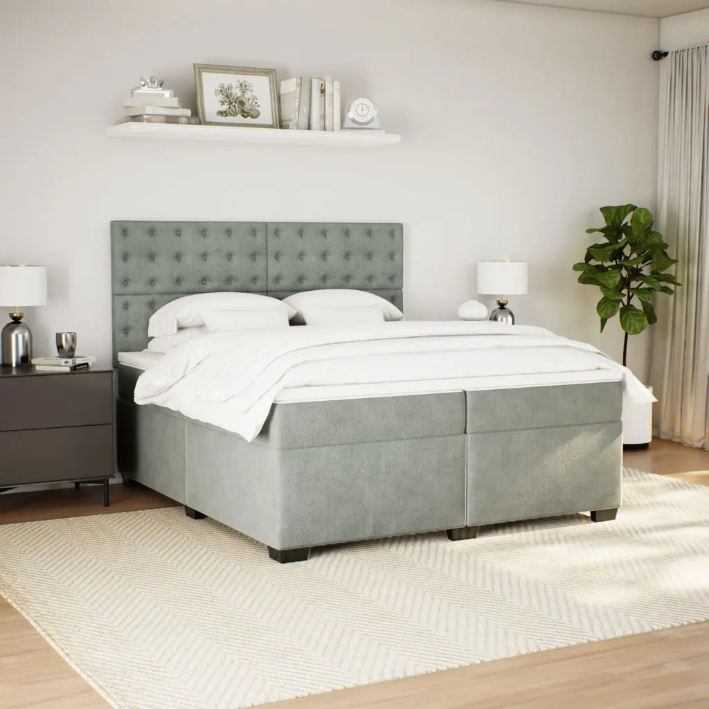 Giroletto a Molle con Materasso Grigio Chiaro 200x200cm Velluto