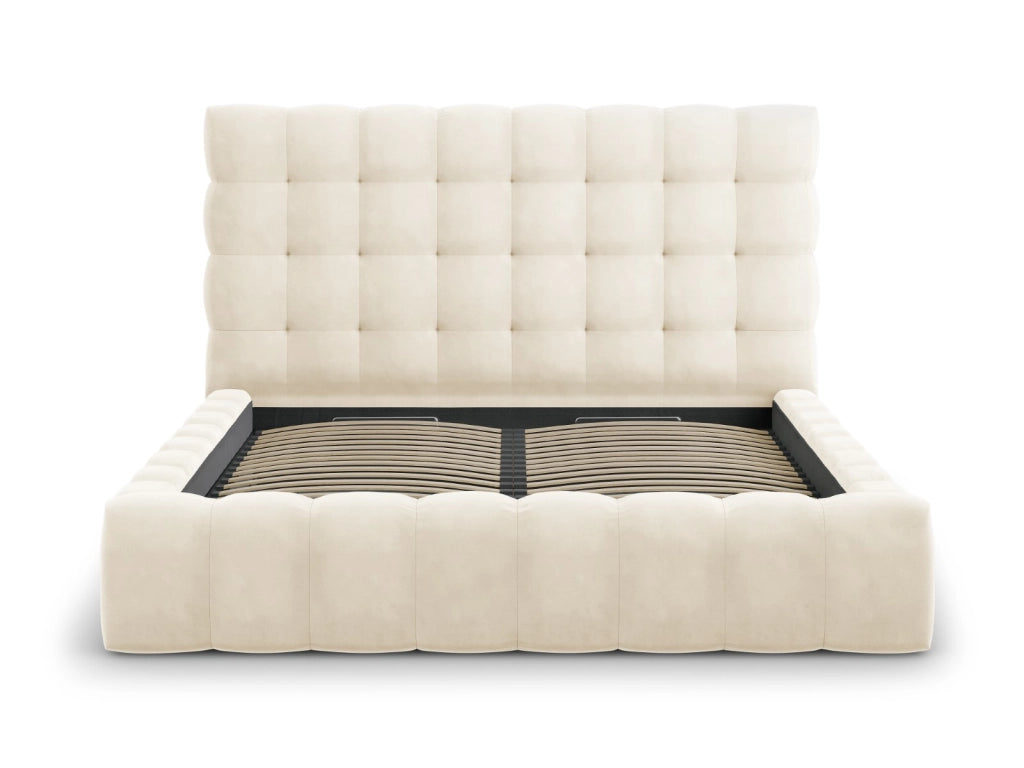 Cosmopolitan Design - Letto a cassettone con testiera "Bali" 200x200cm in velluto beige chiaro 