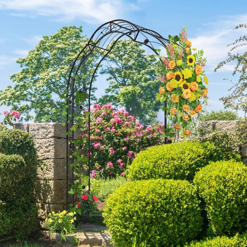 Arco da Giardino con Traliccio 250CM, 2 Mezzi Archi Trasformabili in Varie Forme, Pergolato in Metallo per Piante Rampicanti e Rose Viti, Decorazioni da Giardino per Matrimoniali