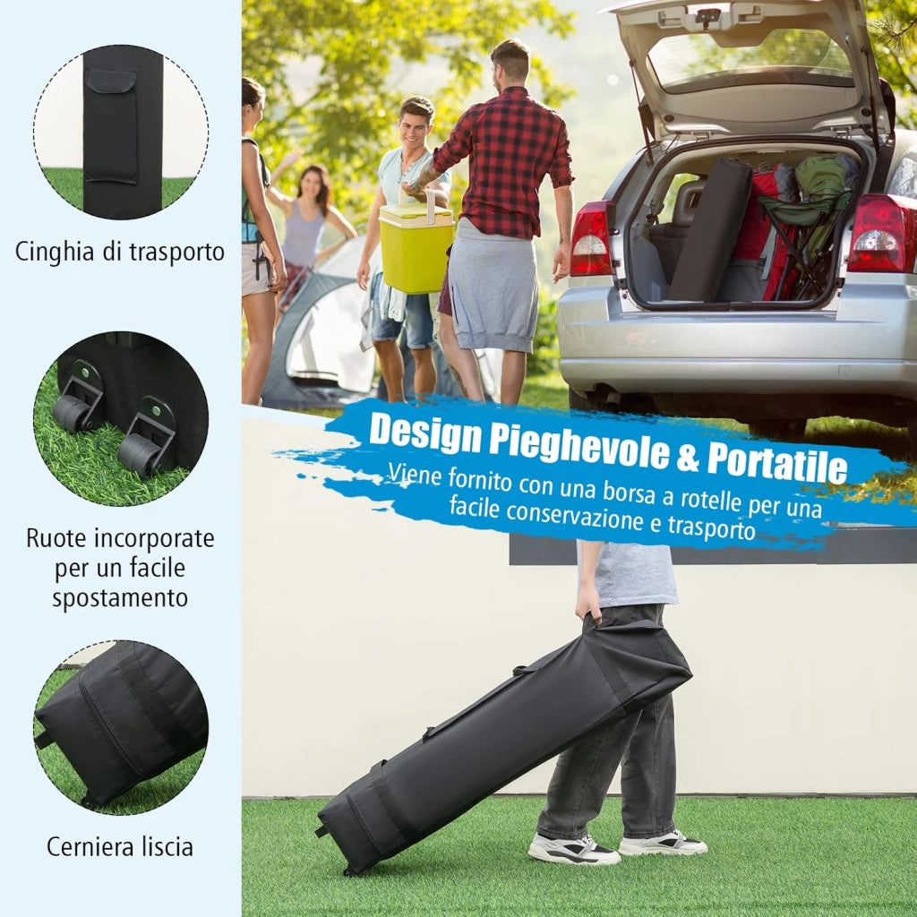 Gazebo Pieghevole 3 x 3 m, con Pareti/Tende Parasole, Gazebo Pop Up Impermeabile e Protettivo da Sole, con Altezza Regolabile e Borsa a Ruote, per Giardino Spiaggia e Campeggio