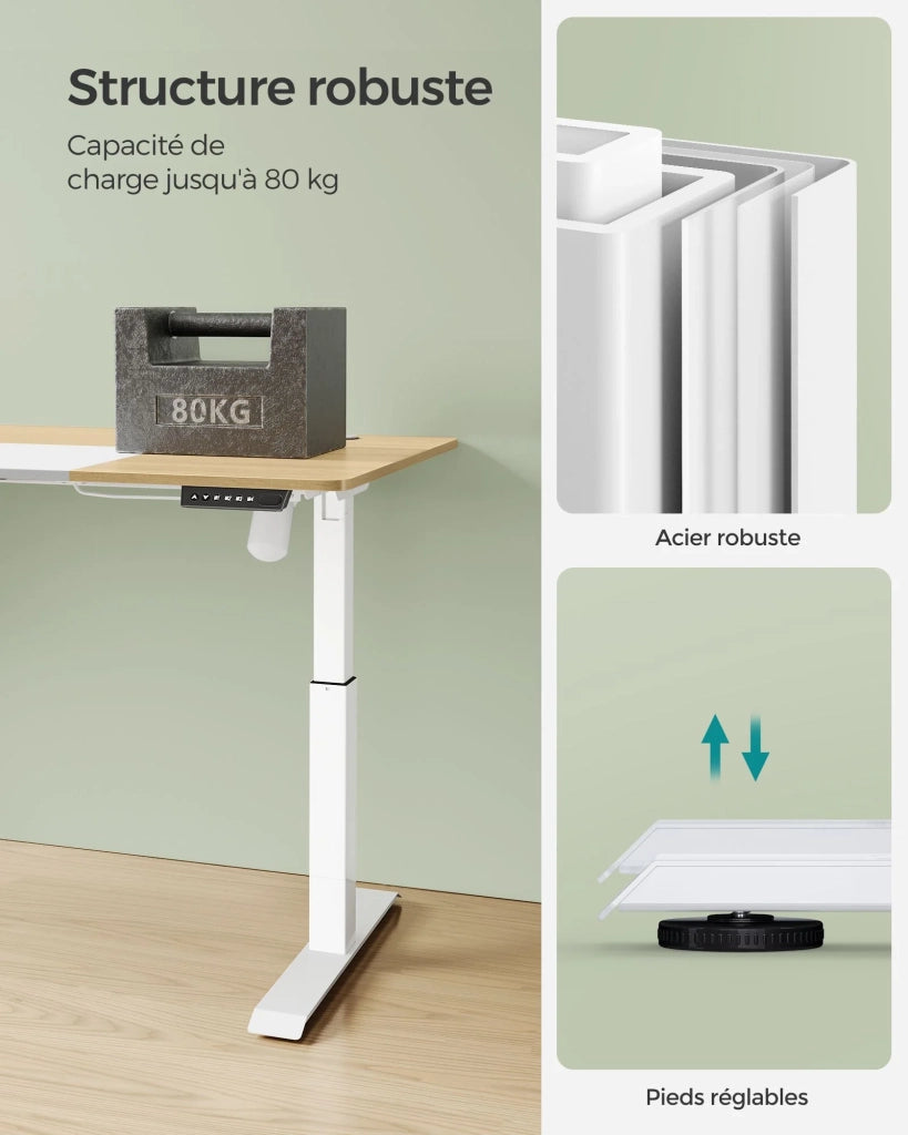 Scrivania elettrica sit-stand 70 x 160 x (72-120) cm tavolo regolabile in altezza con funzione memory 4 posizioni di altezza tasca portaoggetti struttura in acciaio piano spesso bianco puro e grigio tortora 12_0004550