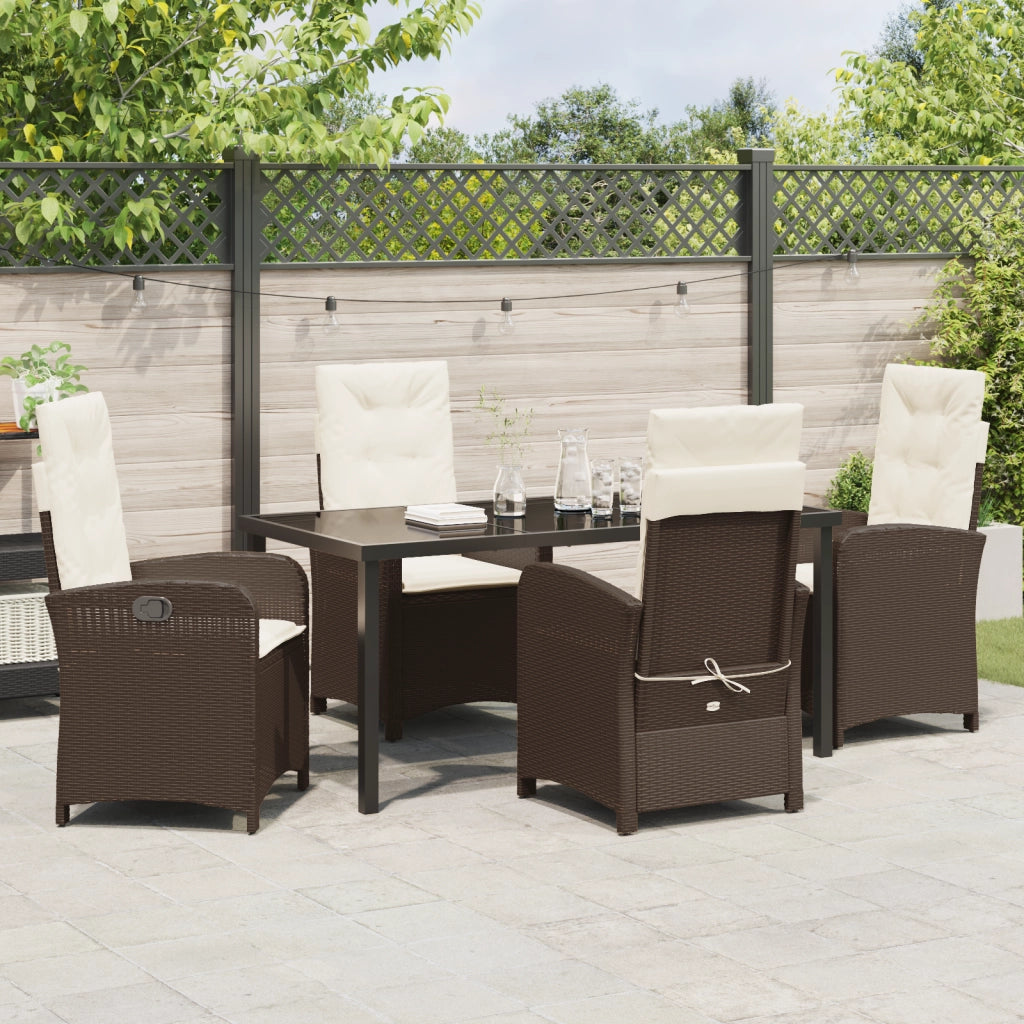 Set da Pranzo da Giardino da 5 Pezzi con Cuscini Marrone Rattan in Polietilene