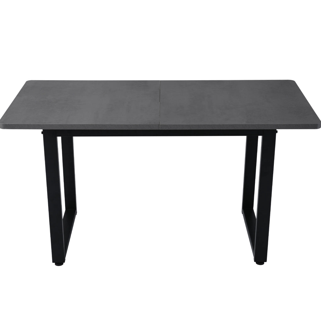 Set tavolo da pranzo e sedie con schienale in rattan; gambe in metallo; truciolato; nero e grigio