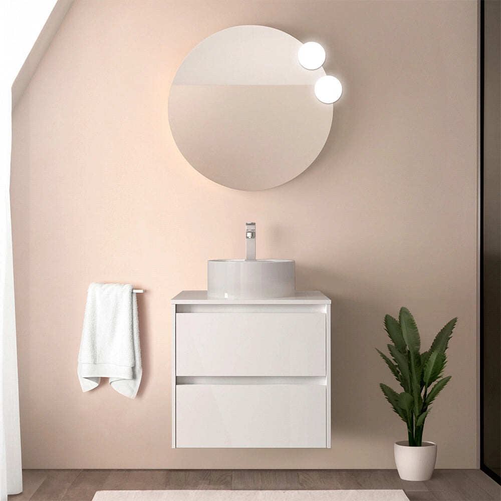 Mobile bagno sospeso 70 cm bianco lucido con top per lavabo da appoggio Gaya
