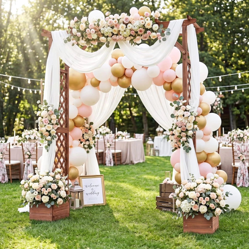 Arco da Giardino con 2 Fioriere, Pergola Esterno per Rampicanti | Pergolato Decorativo in Legno con 2 Grigliati e Tettuccio, per Matrimonio e Feste, 208 x 55 x 220 cm